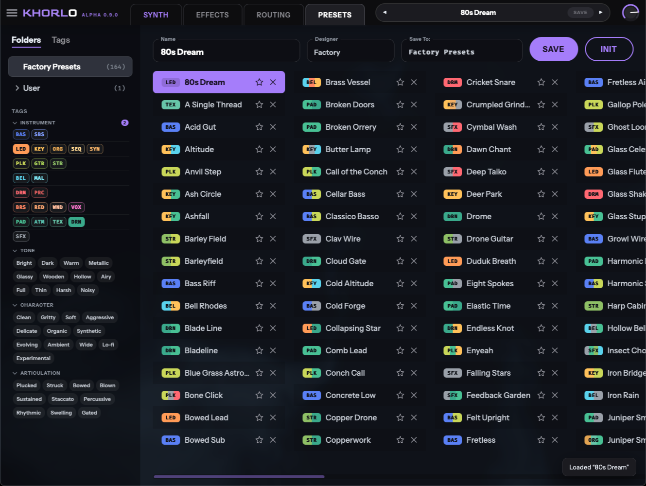 Khorlo's preset browser.